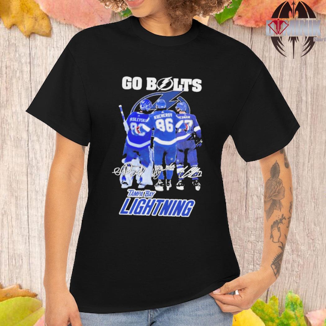 Go Bolts Andrei Vasilevskiy Nikita Kucherov And Victor Hedman Tampa Bay  Lightning Signautres Shirt, hoodie, sweater, long sleeve and tank top