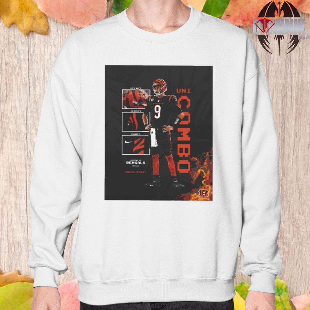 Cincinnati bengals uni combo helmet jersey pants bengals 9 shirt, hoodie,  sweater, long sleeve and tank top