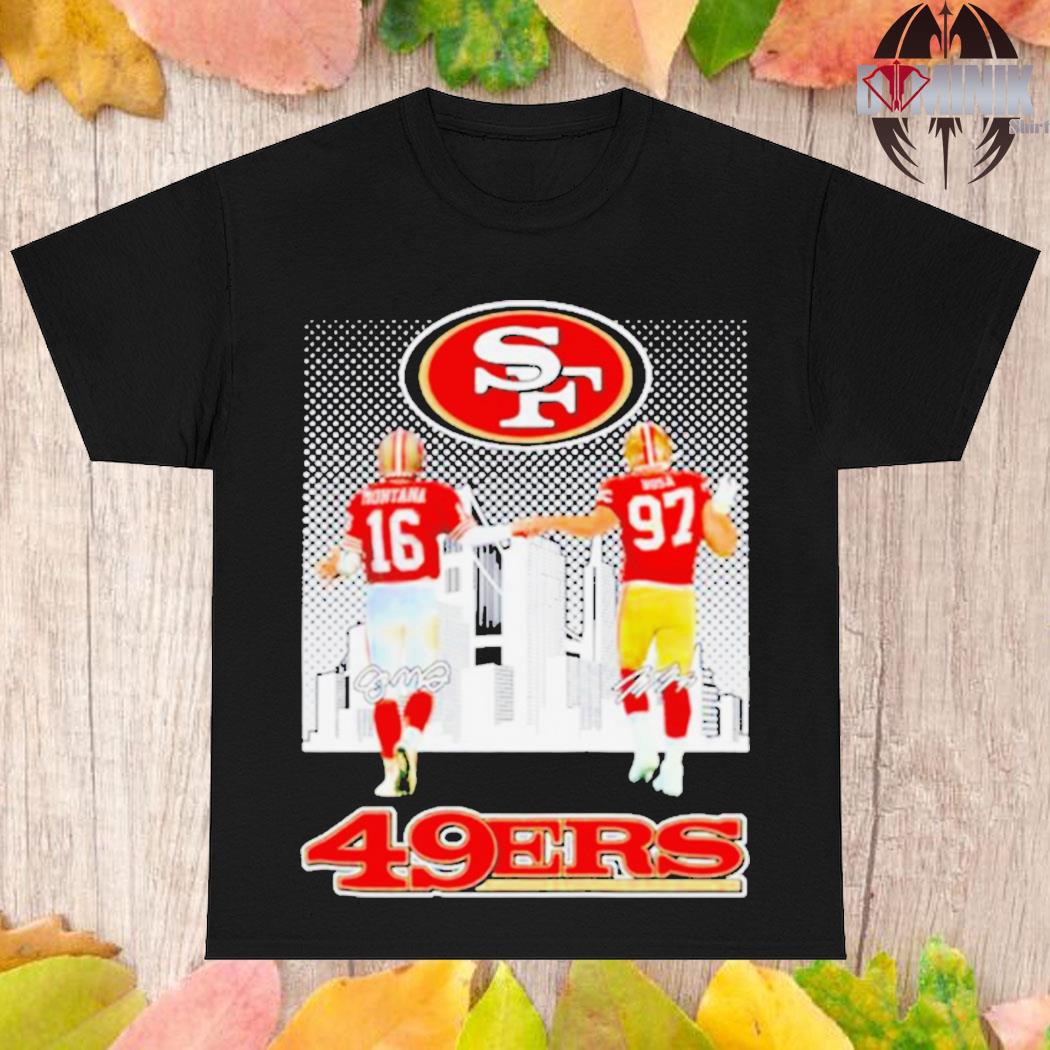 Official San francisco 49ers Joe Montana and nick bosa city skyline  signatures T-shirt, hoodie, tank top, sweater and long sleeve t-shirt