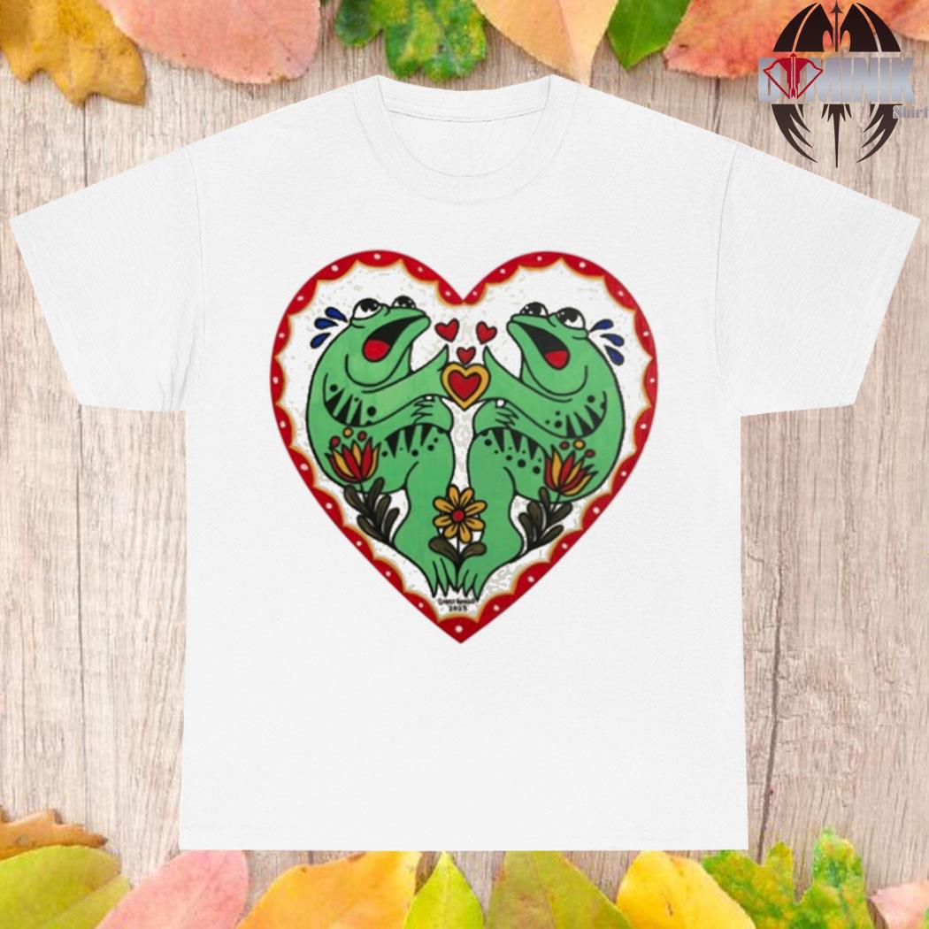 Official Frog wooden heart painting ghost bongo T-shirt