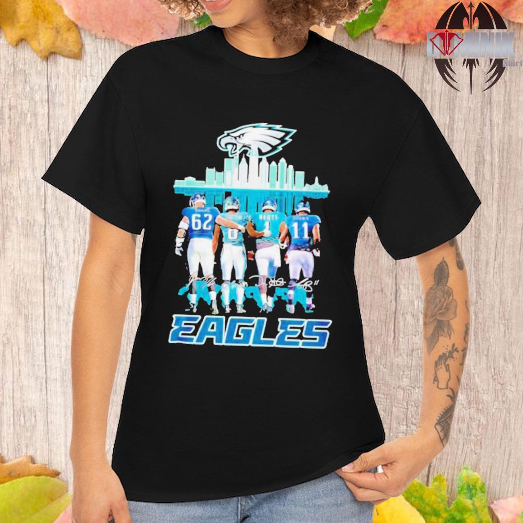 Philadelphia Eagles American flag Jalen Hurts Jason Kelce AJ Brown  signatures shirt - Limotees