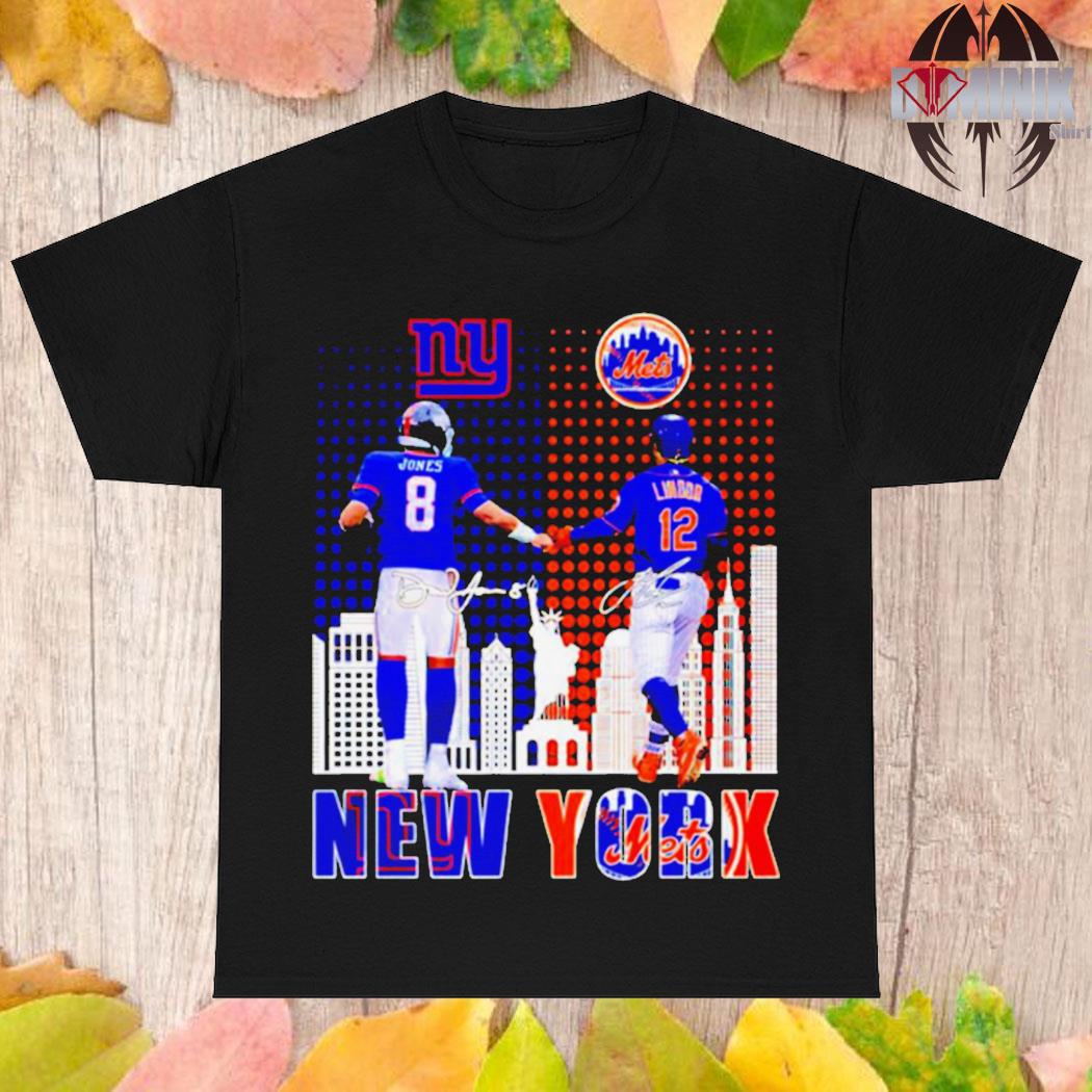 Daniel Jones - New York Giants x Francisco Lindor - New York Mets  Signatures Fan Gifts T-Shirt - Binteez
