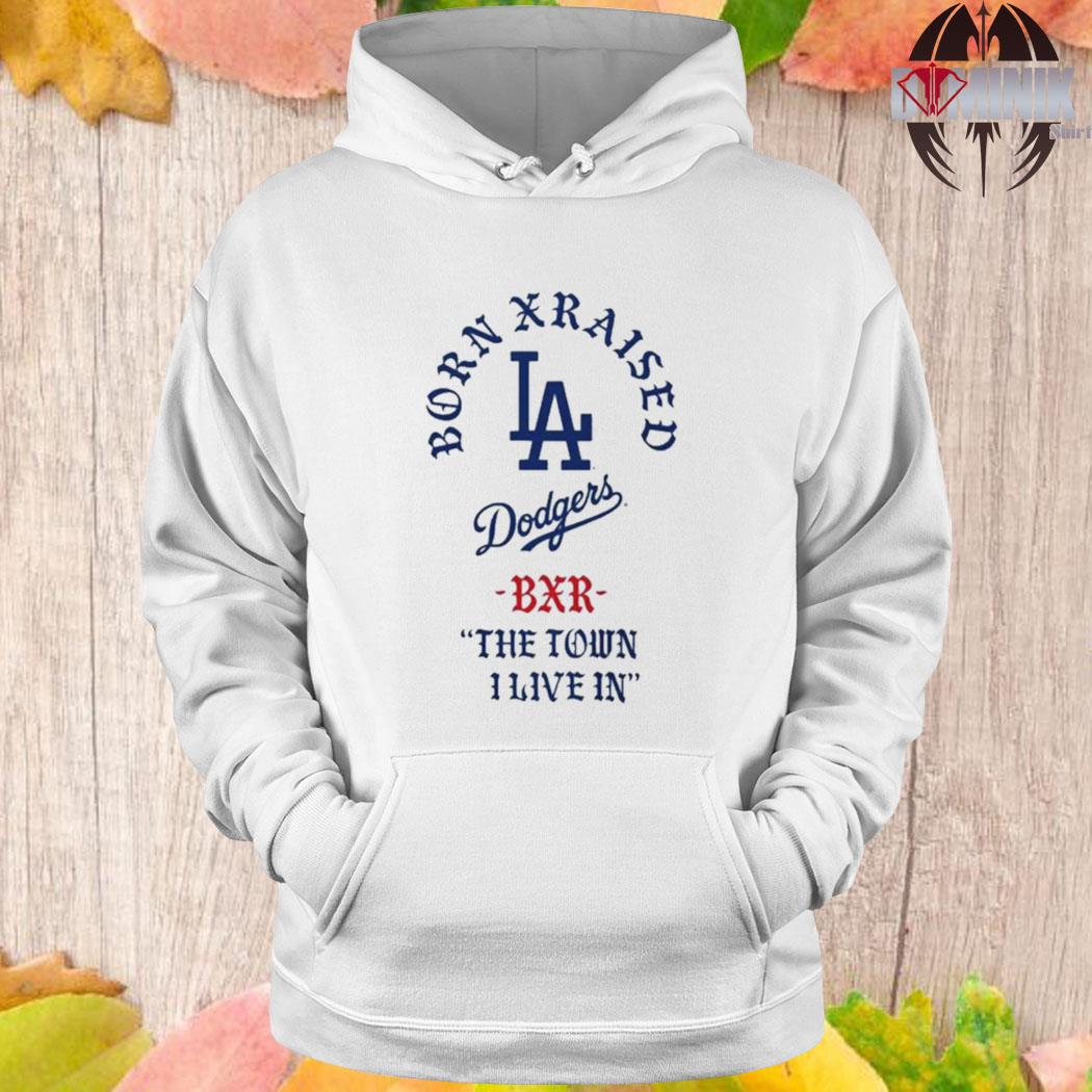 Official Born x raised white los angeles Dodgers 2023 T-shirt
