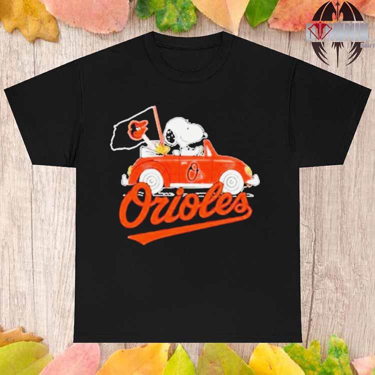 Official Snoopy drives car with Baltimore Orioles flag shirt - Limotees