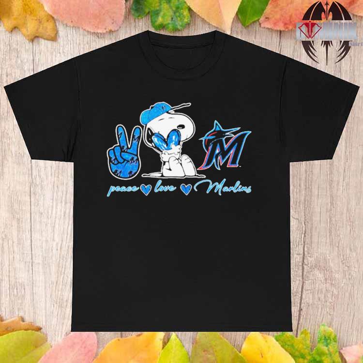 Miami Marlins Peace Love Marlins Snoopy Shirt, hoodie, longsleeve,  sweatshirt, v-neck tee