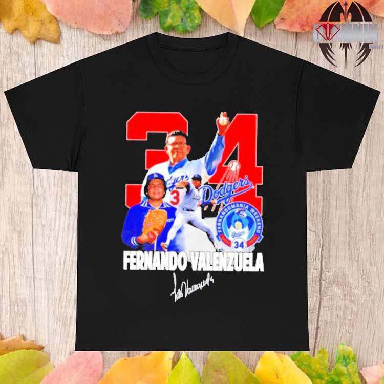 Official Fernando valenzuela 34 los angeles Dodgers player baseball  signature poster T-shirt, hoodie, tank top, sweater and long sleeve t-shirt